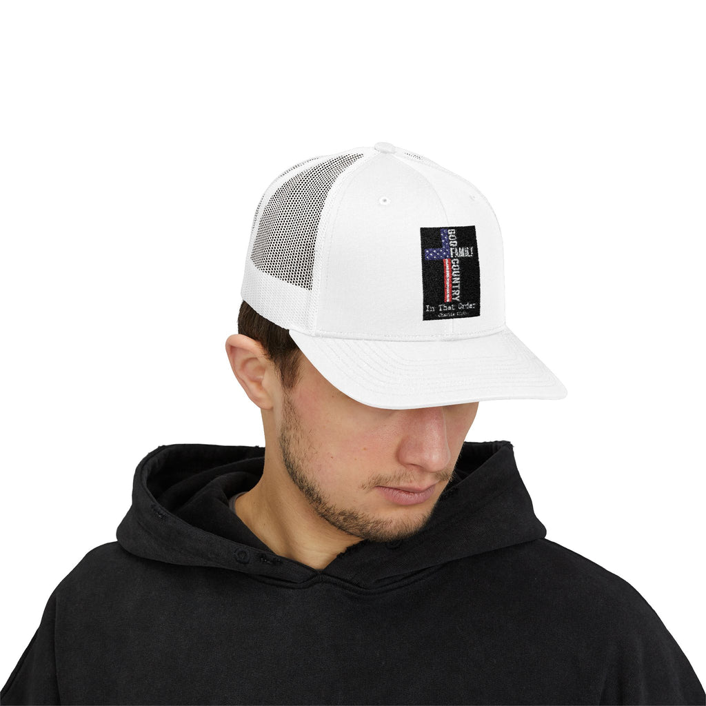 Thin Blue Line Cross Trucker Hat — Police Support Snapback