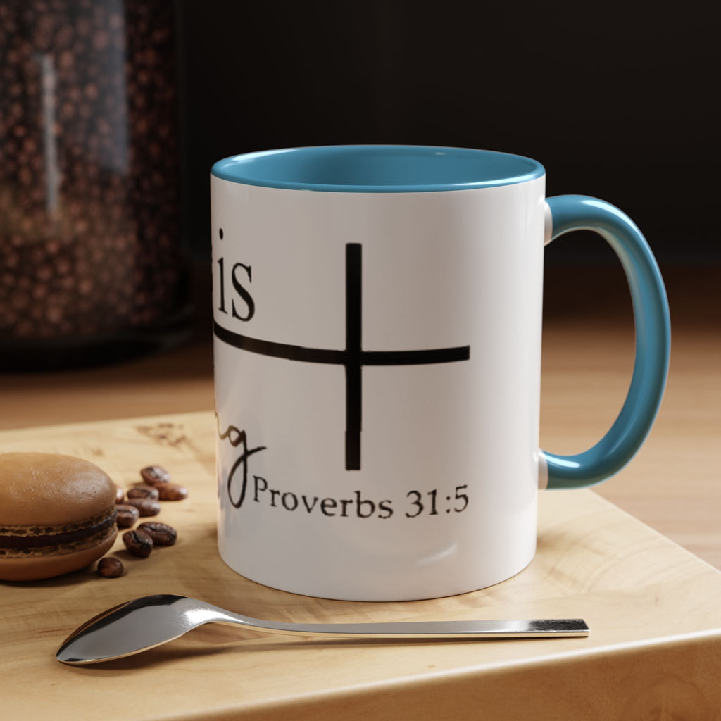 Proverbs 31:25 'She Is Strong' Accent Coffee Mug — Inspirational Christian Gift