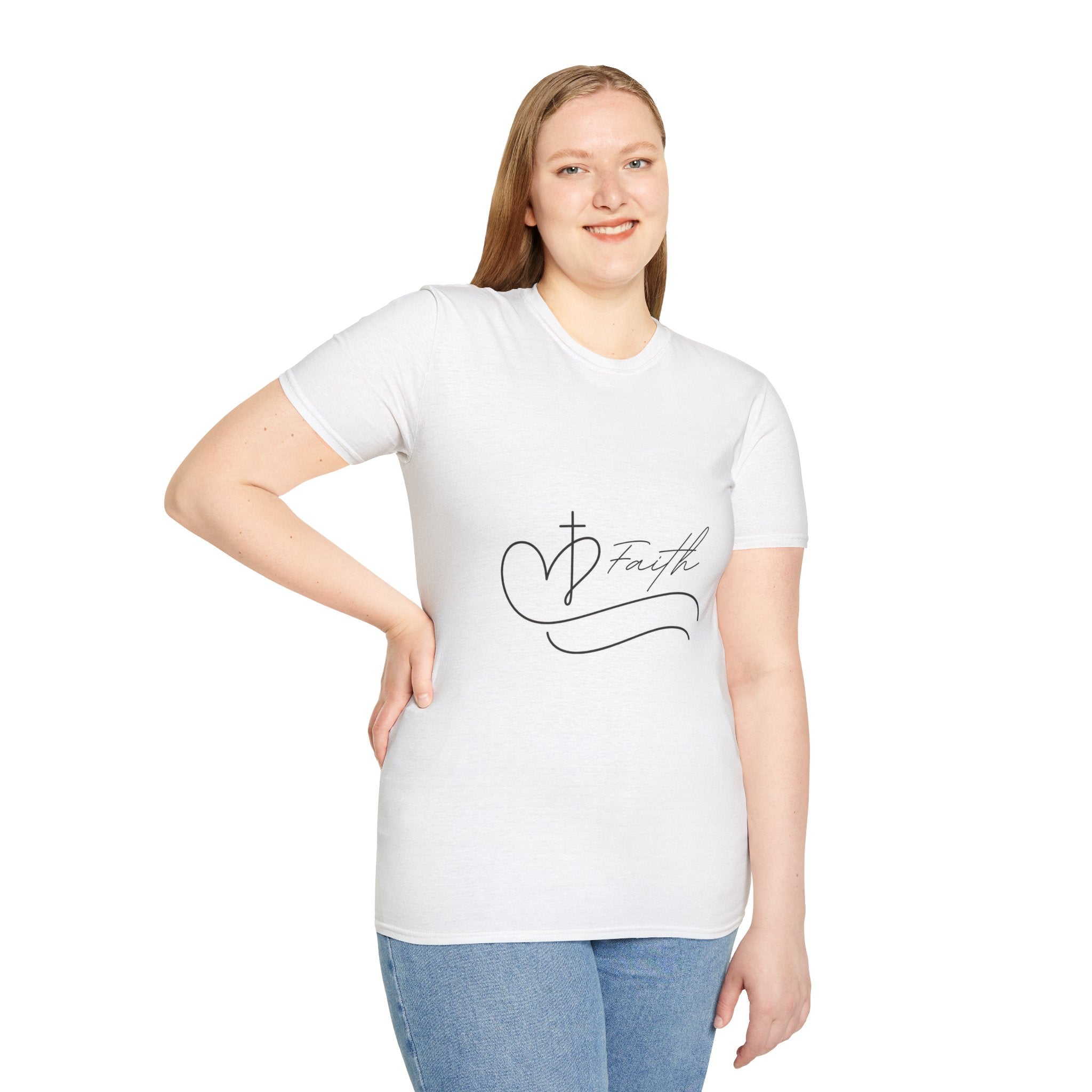 Faith Script T-Shirt — Heart Cross Design