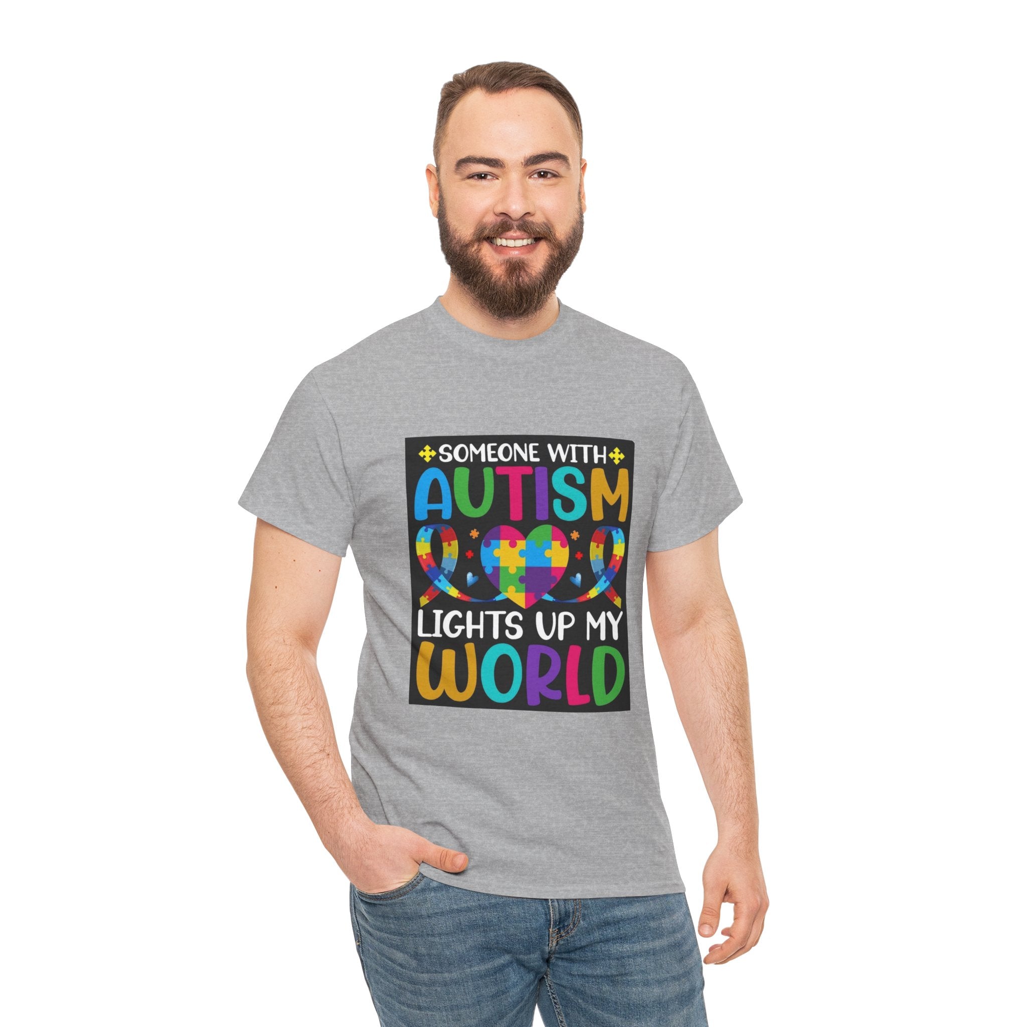 Autism Awareness T-Shirt — “Someone With Autism Lights Up My World” Colorful Puzzle Tee