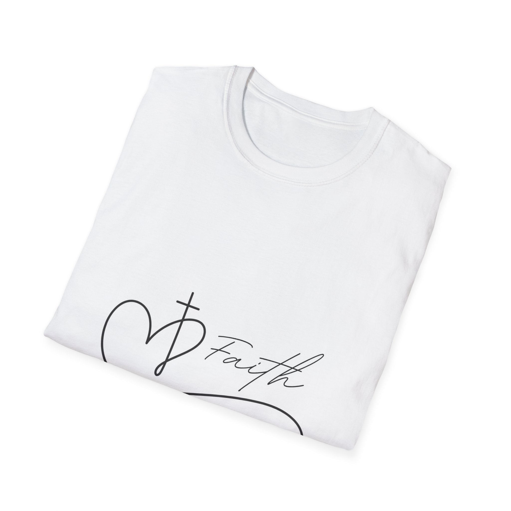 Faith Script T-Shirt — Heart Cross Design