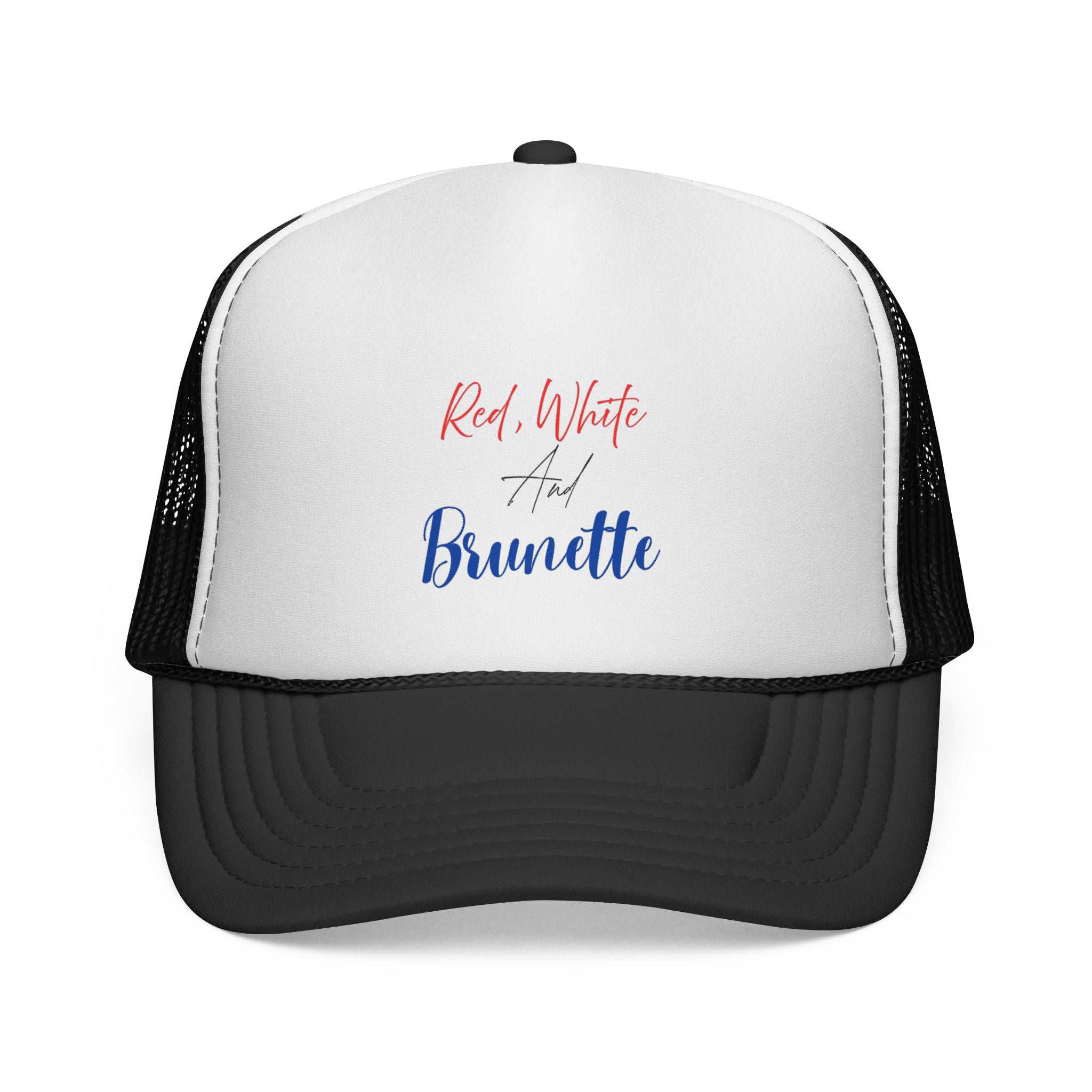 Red, White And Brunette Trucker Cap - Patriotic Summer Mesh Hat
