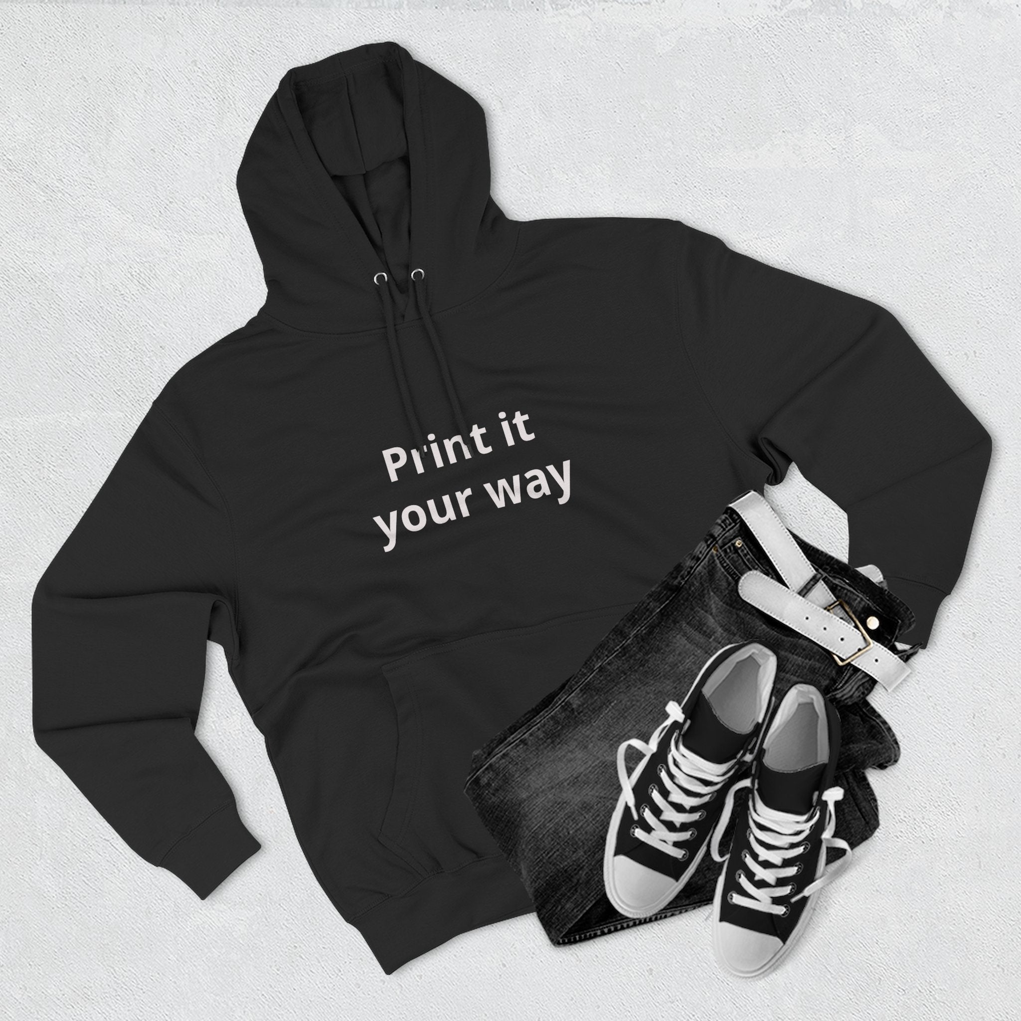 Blank White Hoodie — Customizable Three-Panel Fleece Pullover