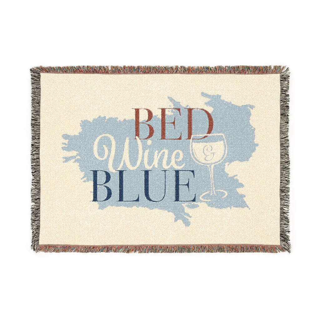 Woven Blanket — "Bed Wine Blue" Decorative Throw for Wine Lovers