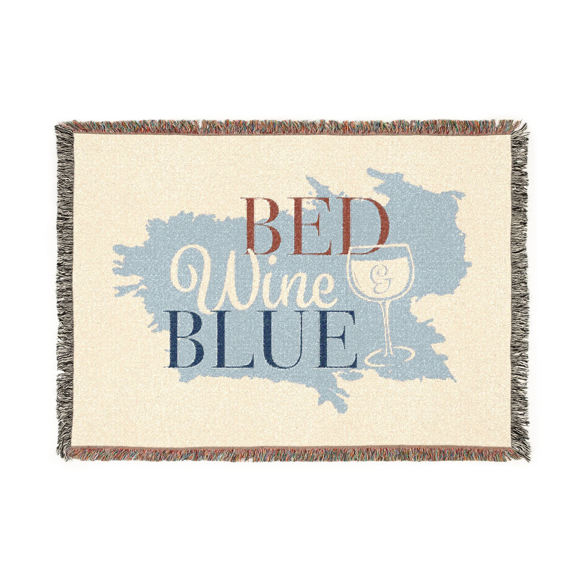 Woven Blanket — "Bed Wine Blue" Decorative Throw for Wine Lovers