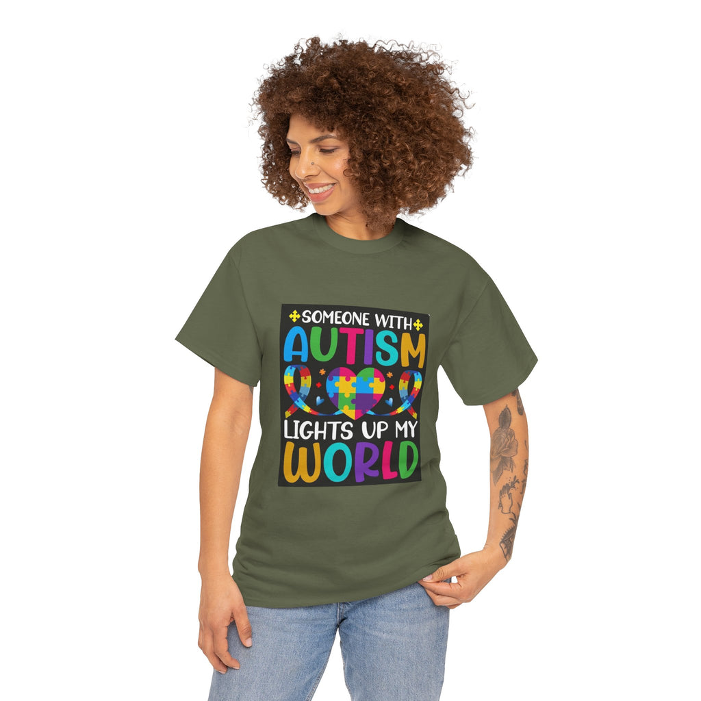Autism Awareness T-Shirt — “Someone With Autism Lights Up My World” Colorful Puzzle Tee