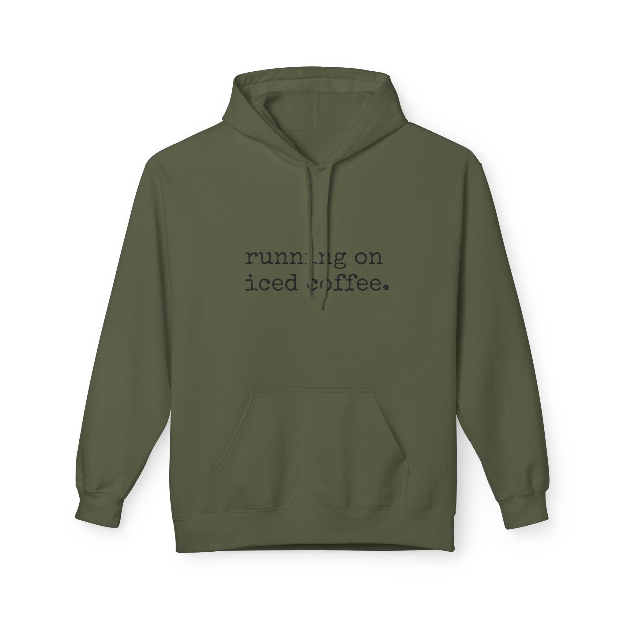 Coffee Hoodie - "running on iced coffee." Minimal Casual Pullover for Coffee Lovers