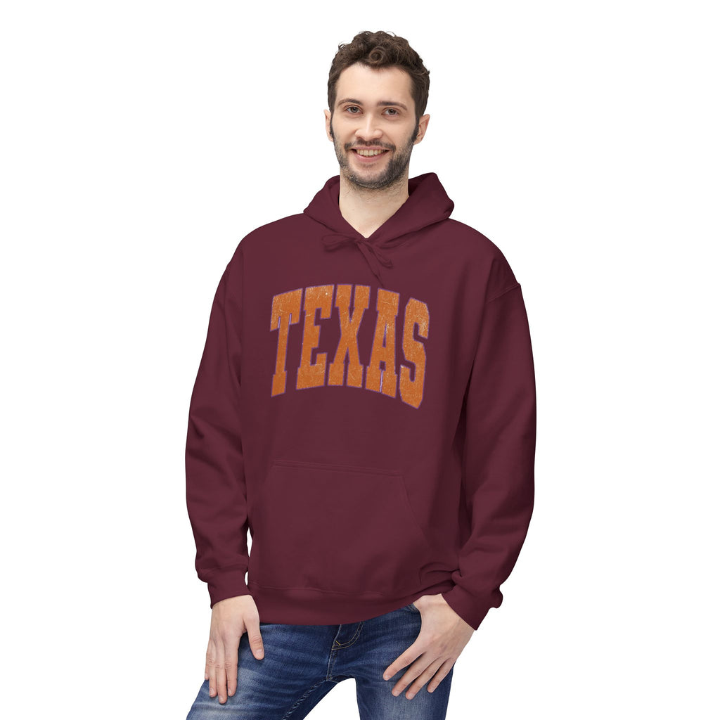 Texas Arch Hoodie — Vintage burnt orange college pullover