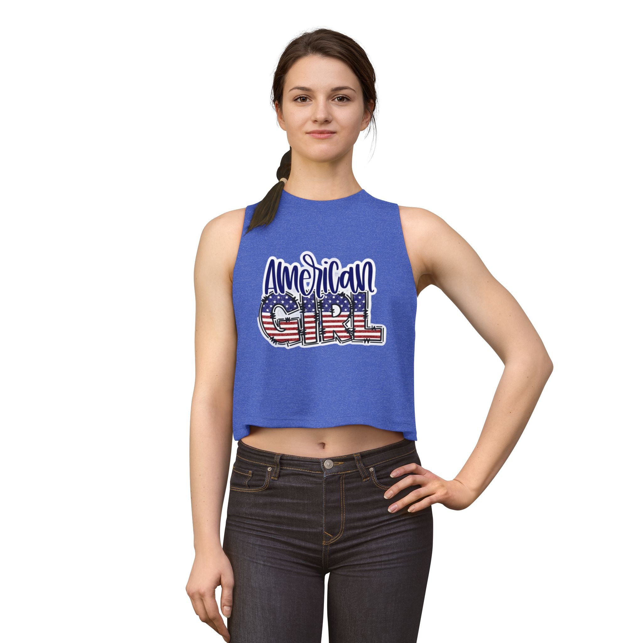 American Girl Crop Top — Patriotic USA Flag Graphic Tank for Women