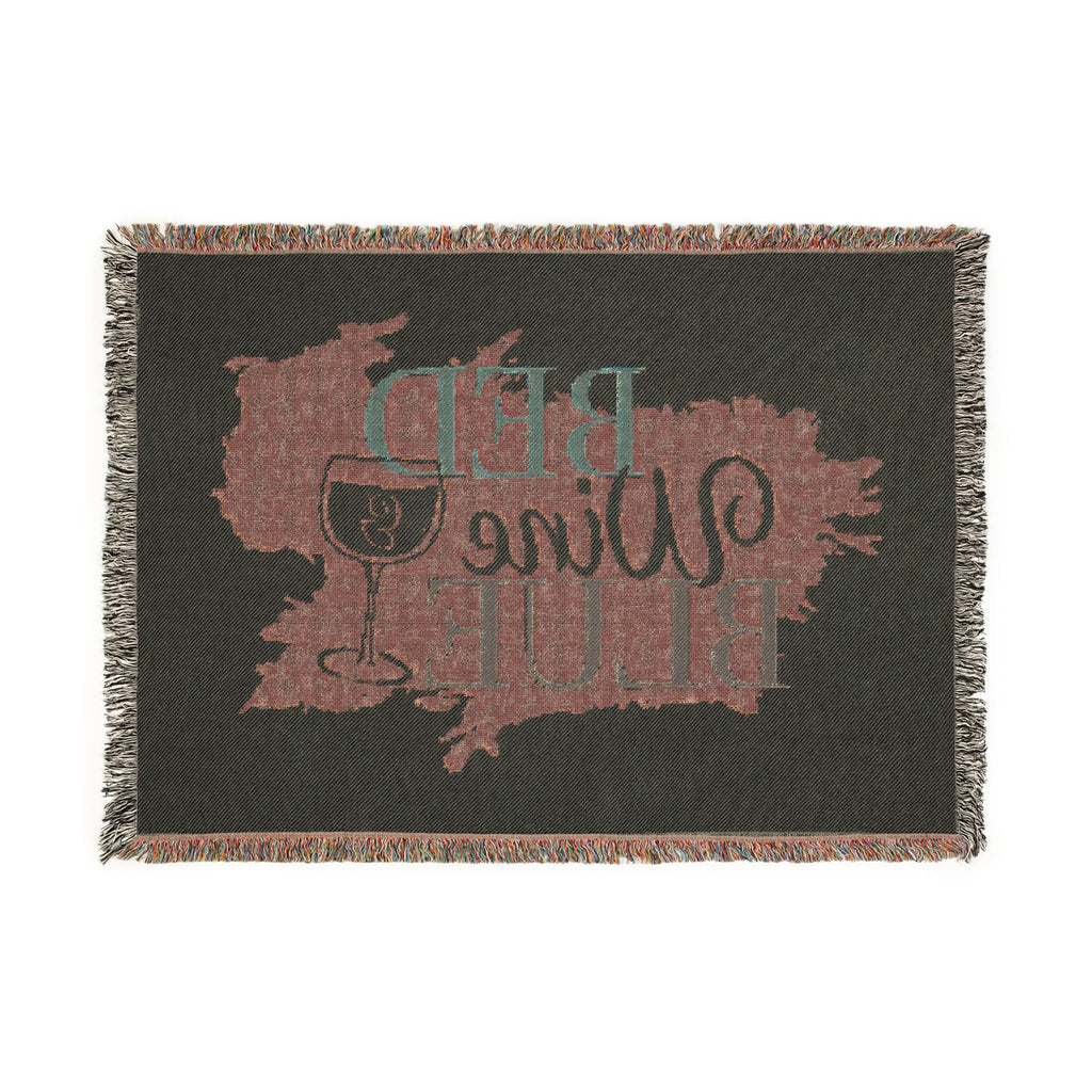 Woven Blanket — "Bed Wine Blue" Decorative Throw for Wine Lovers