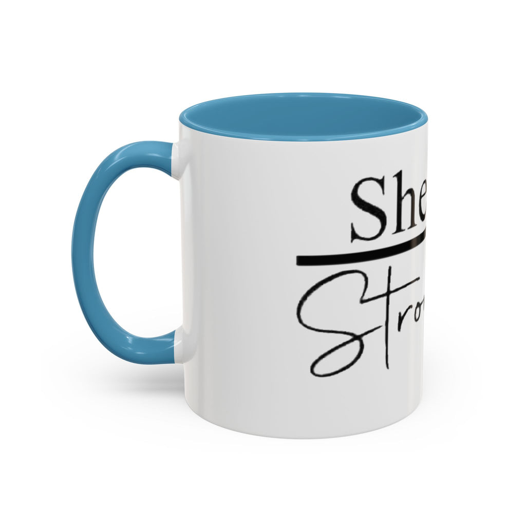 Proverbs 31:25 'She Is Strong' Accent Coffee Mug — Inspirational Christian Gift