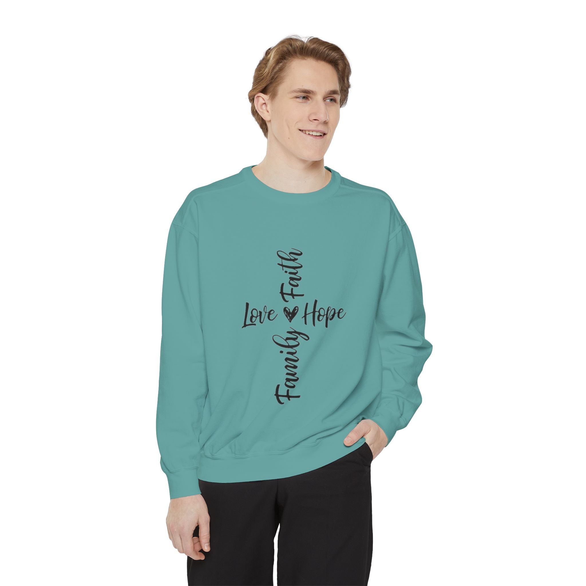 Faith Love Hope Family Sweatshirt – Vertical Script Cross Design