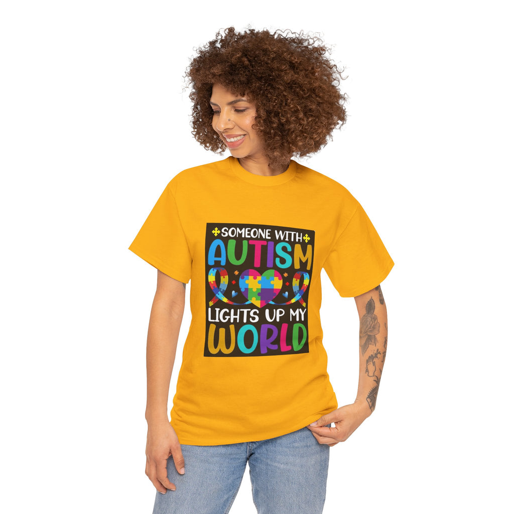 Autism Awareness T-Shirt — “Someone With Autism Lights Up My World” Colorful Puzzle Tee
