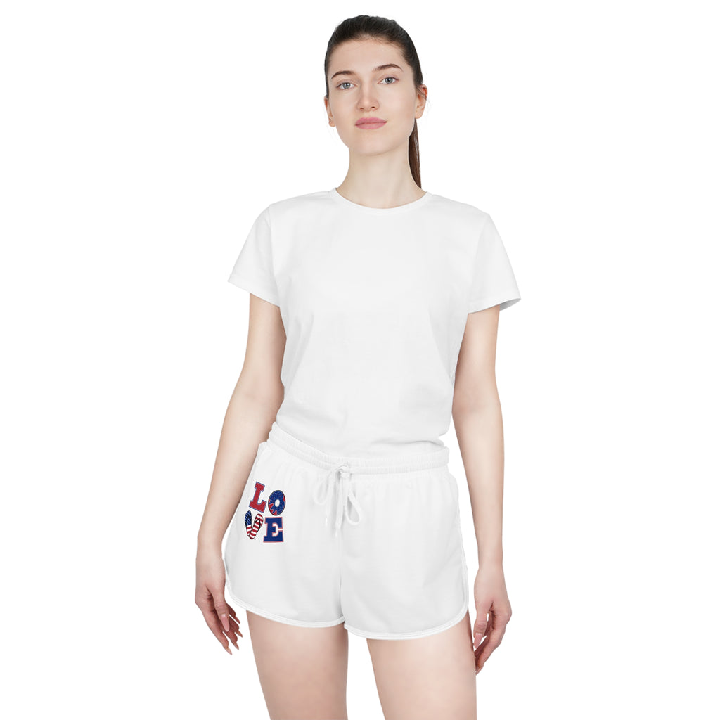 Patriotic "LOVE" Women's Relaxed Shorts – American Flag Heart Summer Lounge Shorts