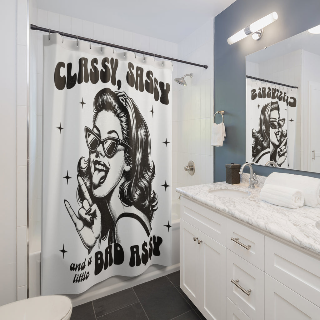 Classy, Sassy & a Little Bad Assy Shower Curtain — Retro Pin-Up Bathroom Decor