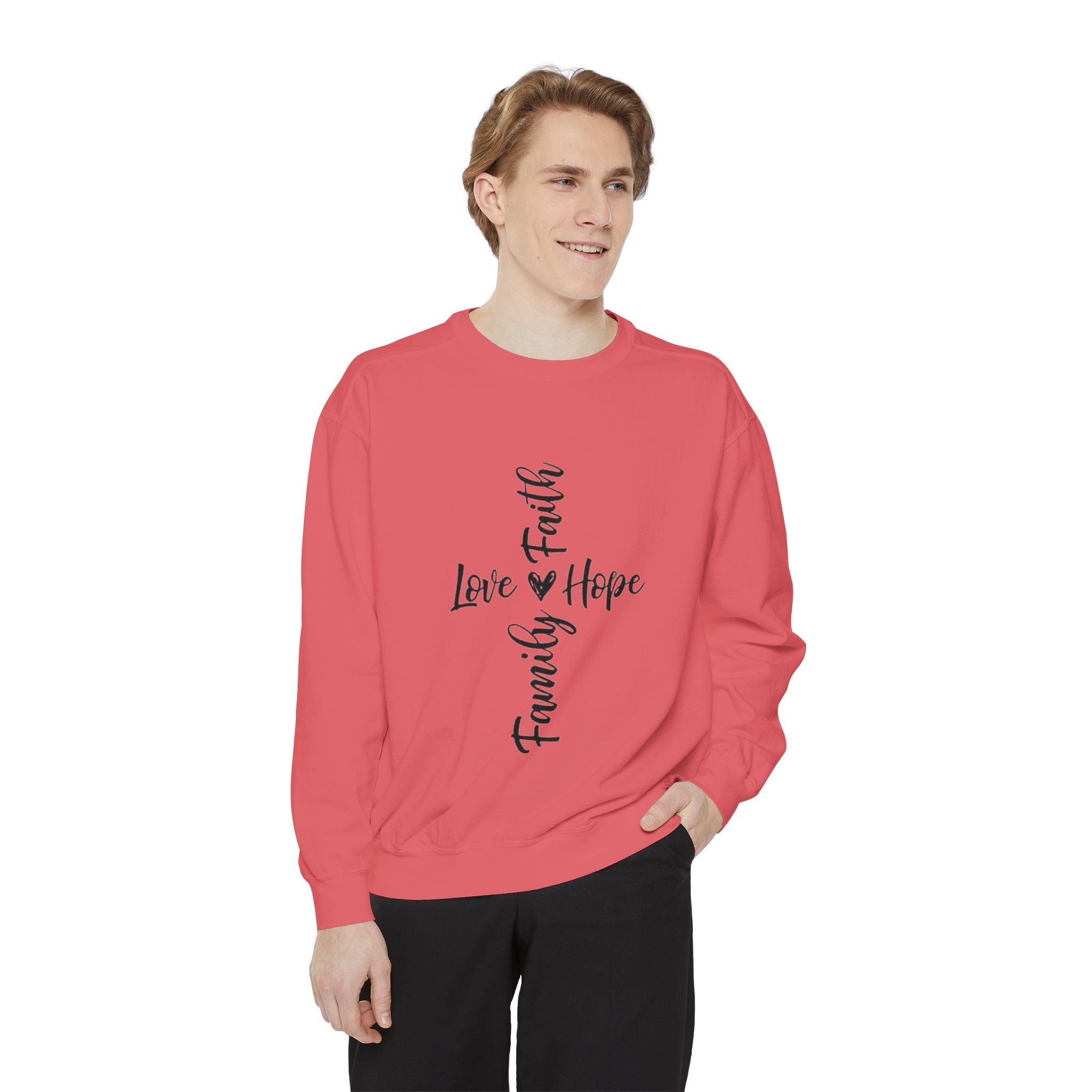 Faith Love Hope Family Sweatshirt – Vertical Script Cross Design