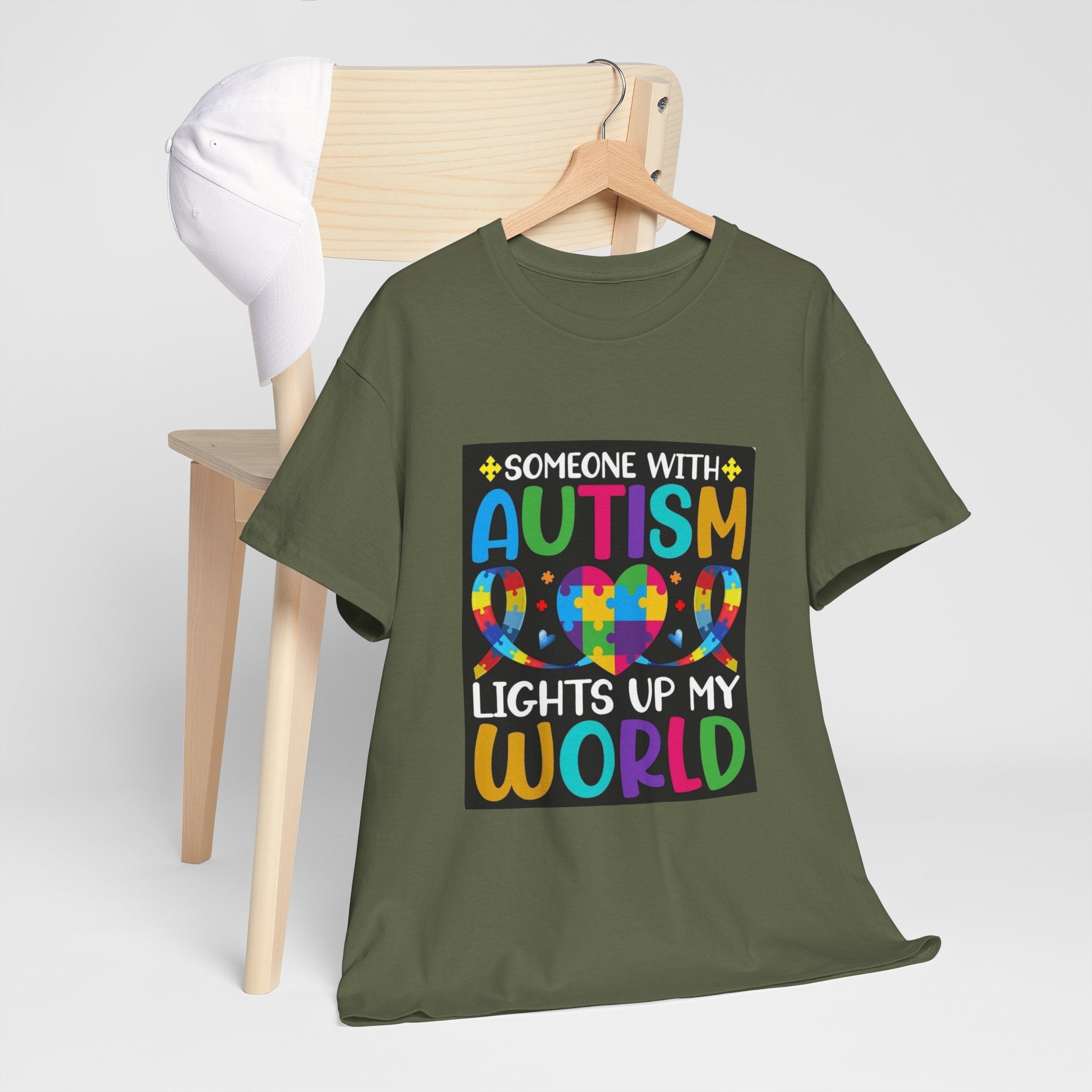 Autism Awareness T-Shirt — “Someone With Autism Lights Up My World” Colorful Puzzle Tee