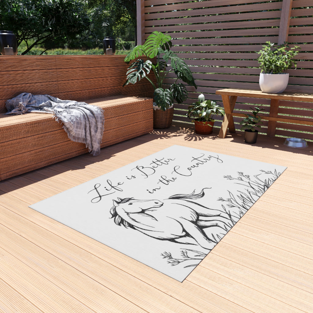 Outdoor Rug – "Life is Better in the Country" Horse Print