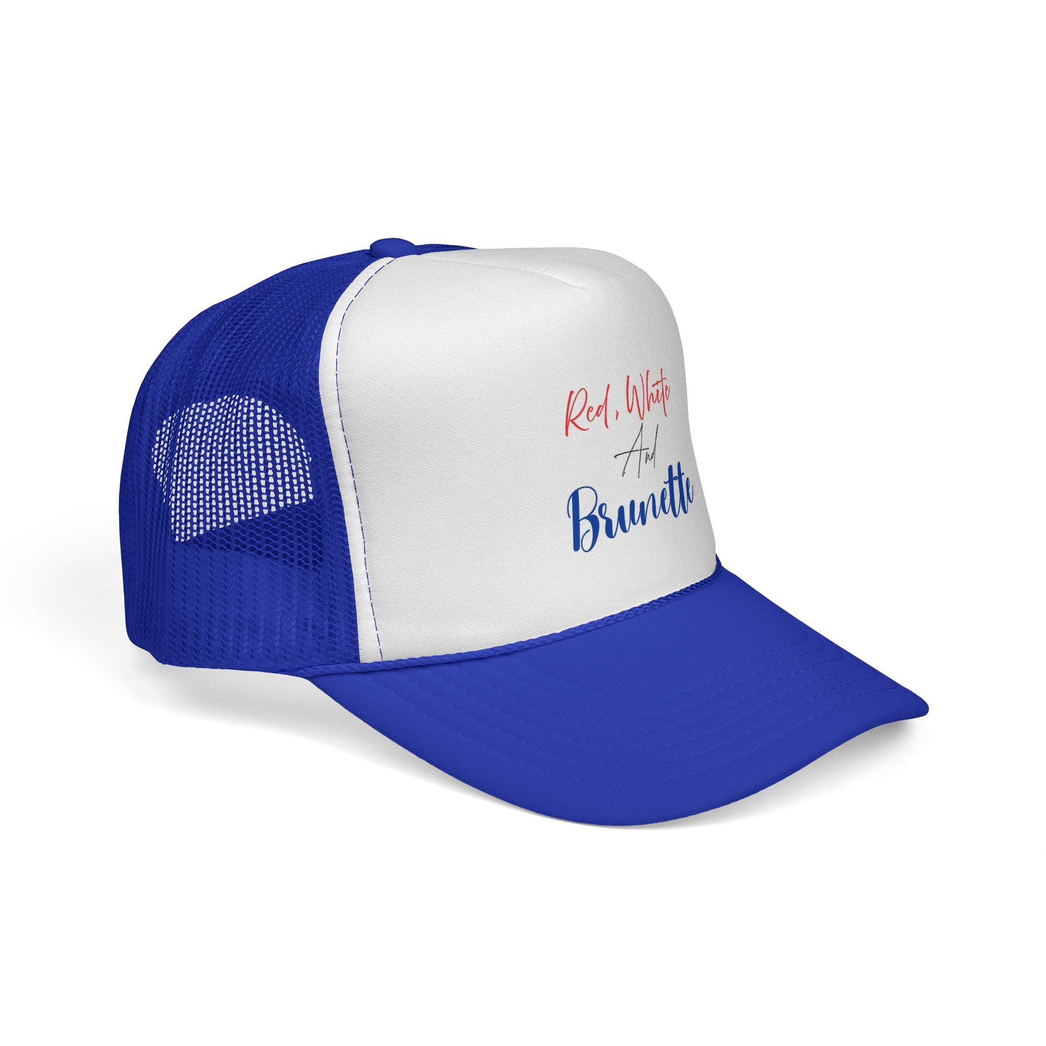Red, White And Brunette Trucker Cap - Patriotic Summer Mesh Hat