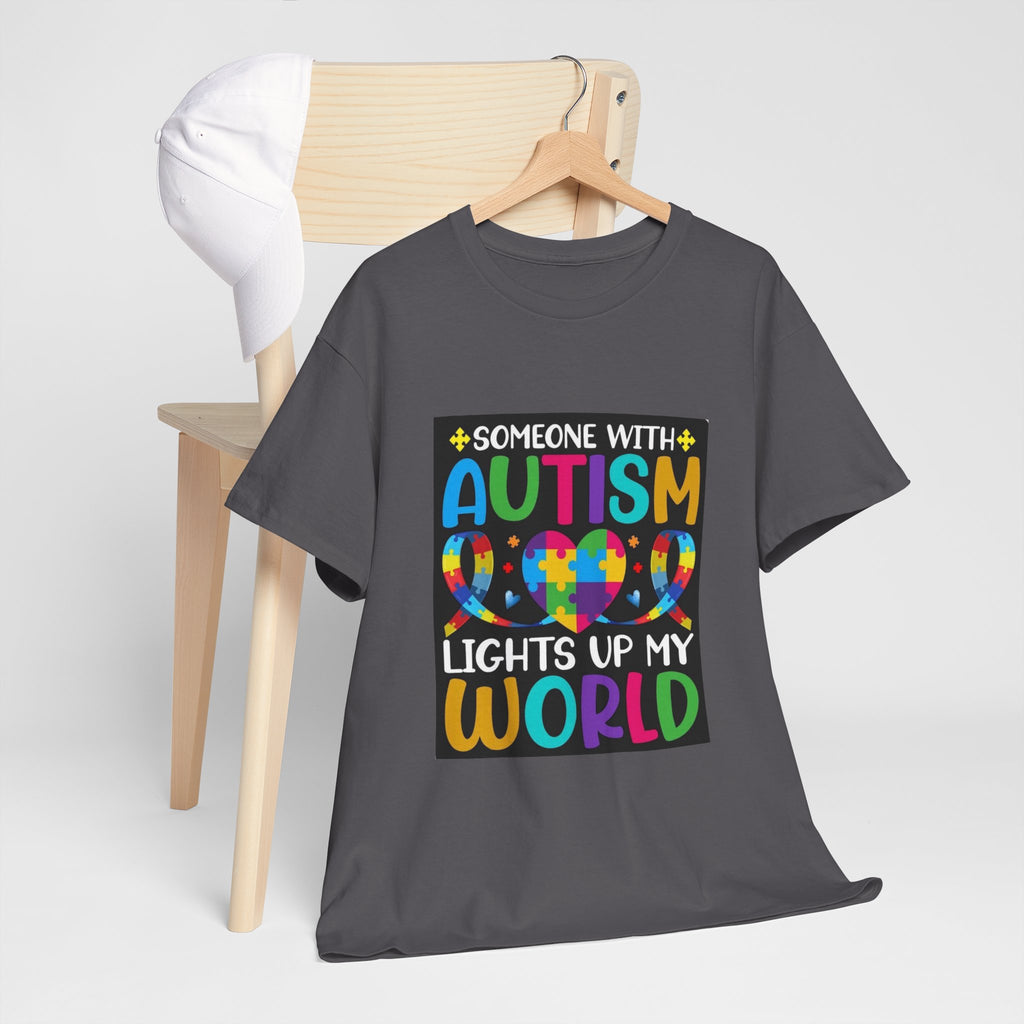 Autism Awareness T-Shirt — “Someone With Autism Lights Up My World” Colorful Puzzle Tee