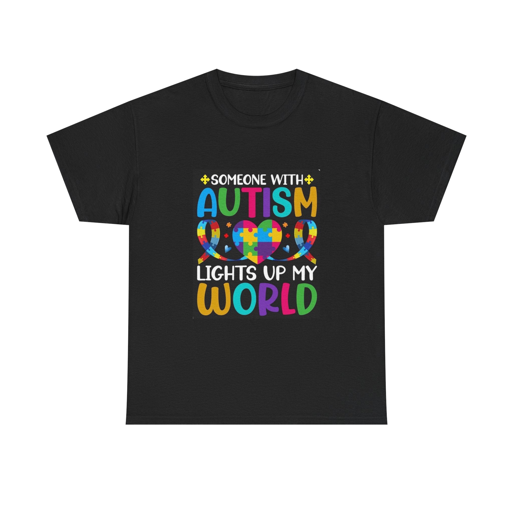 Autism Awareness T-Shirt — “Someone With Autism Lights Up My World” Colorful Puzzle Tee