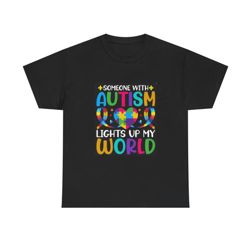 Autism Awareness T-Shirt — “Someone With Autism Lights Up My World” Colorful Puzzle Tee