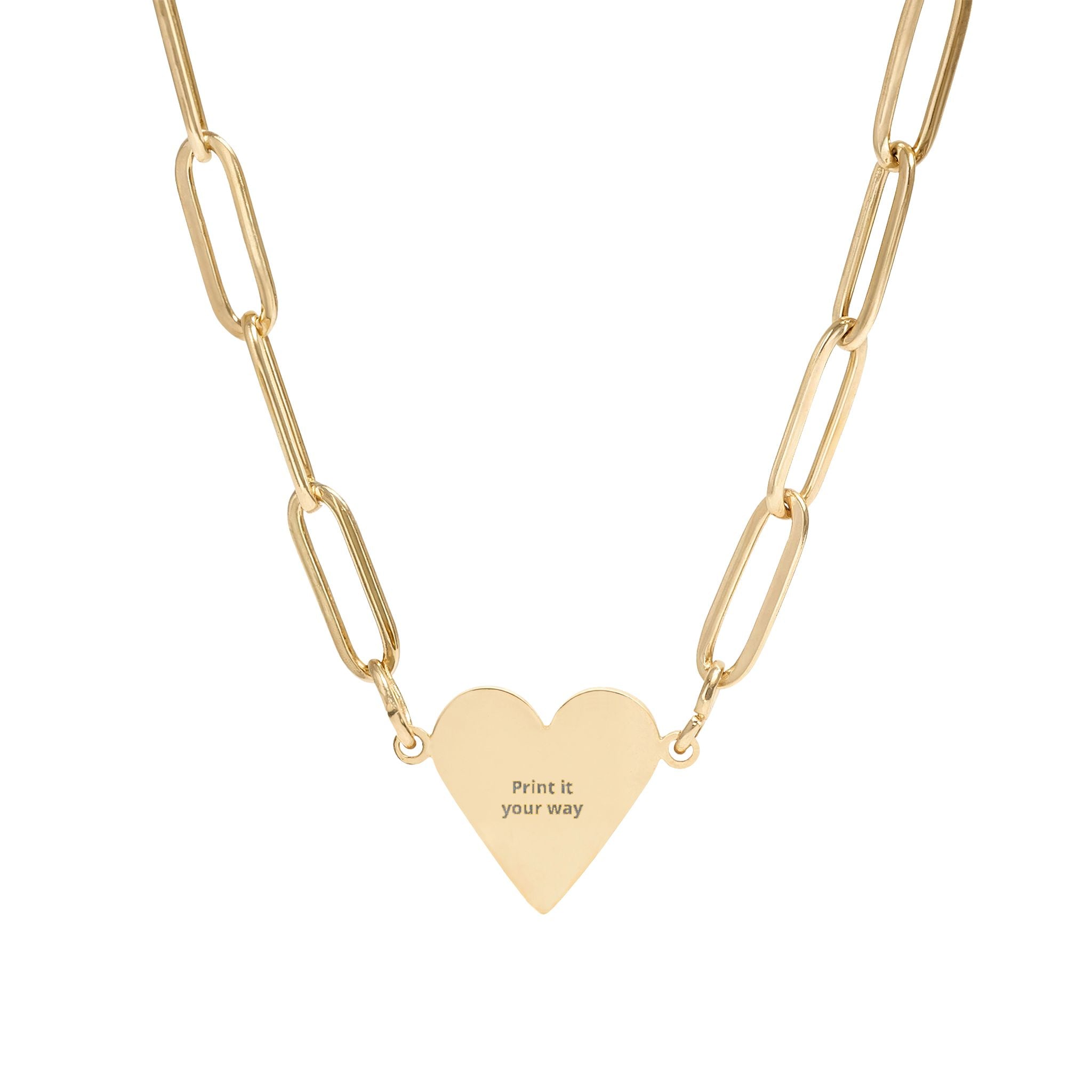 Engravable Paperclip Heart Necklace — Personalized Heart Pendant Chain (Gold or Rose Gold)