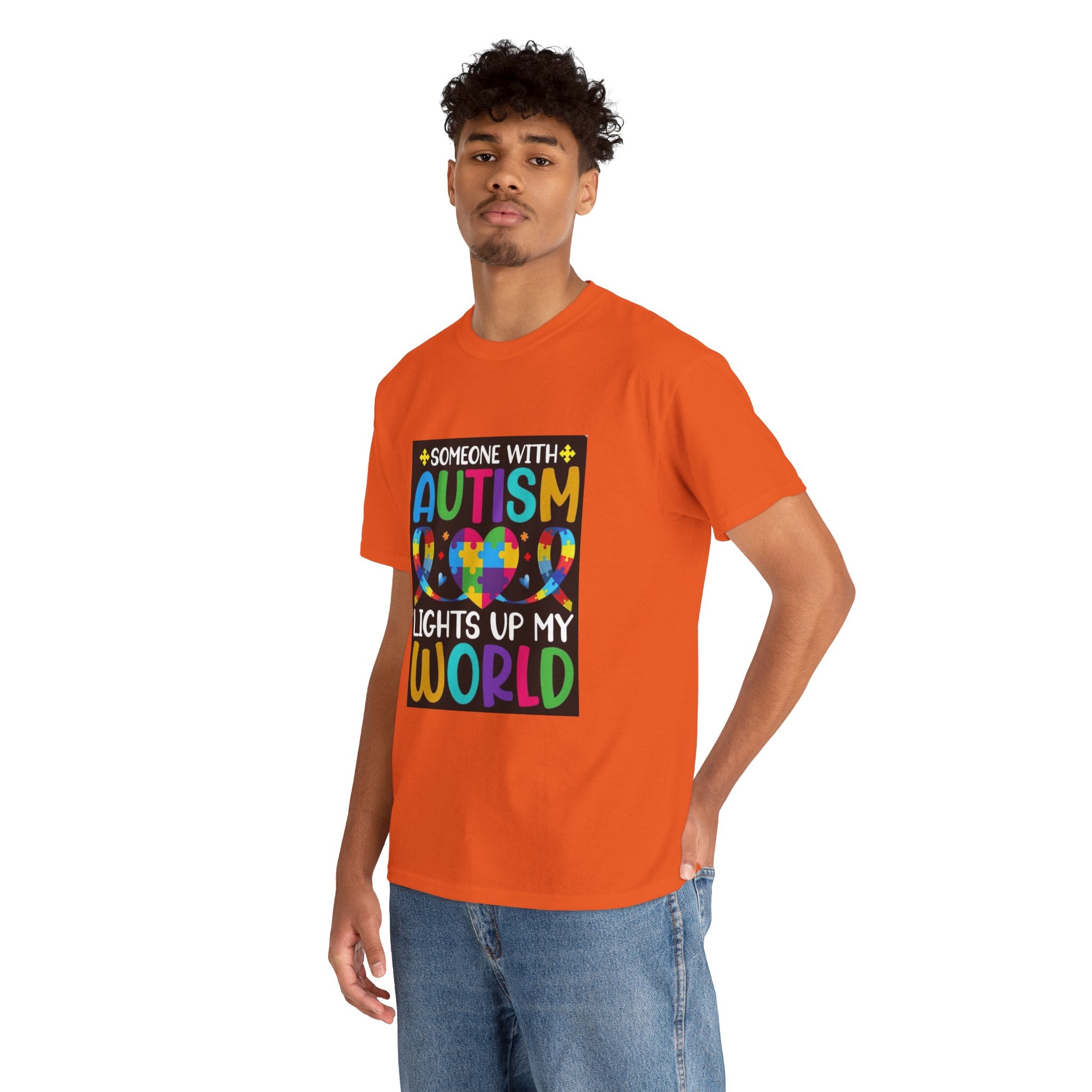 Autism Awareness T-Shirt — “Someone With Autism Lights Up My World” Colorful Puzzle Tee