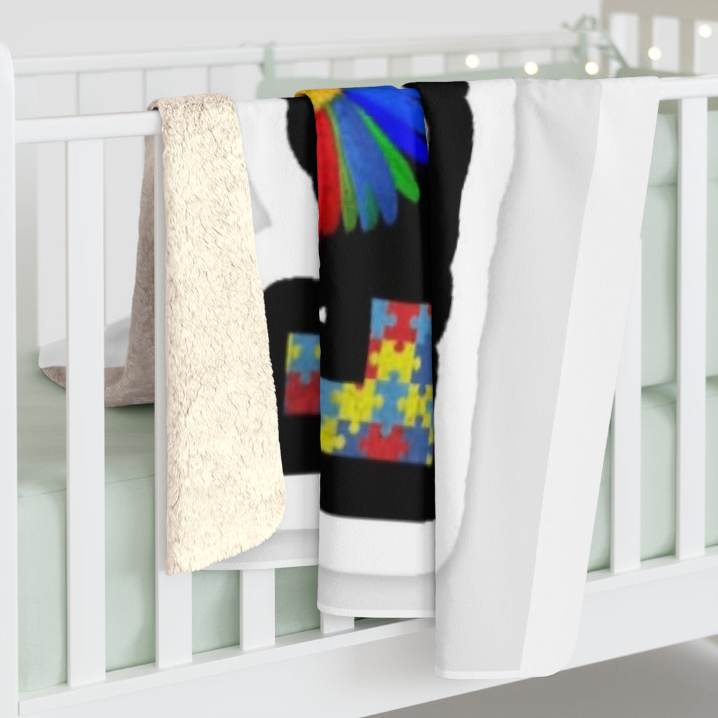Sherpa Blanket – "Love Needs No Words" Autism Puzzle Heart Cozy Throw