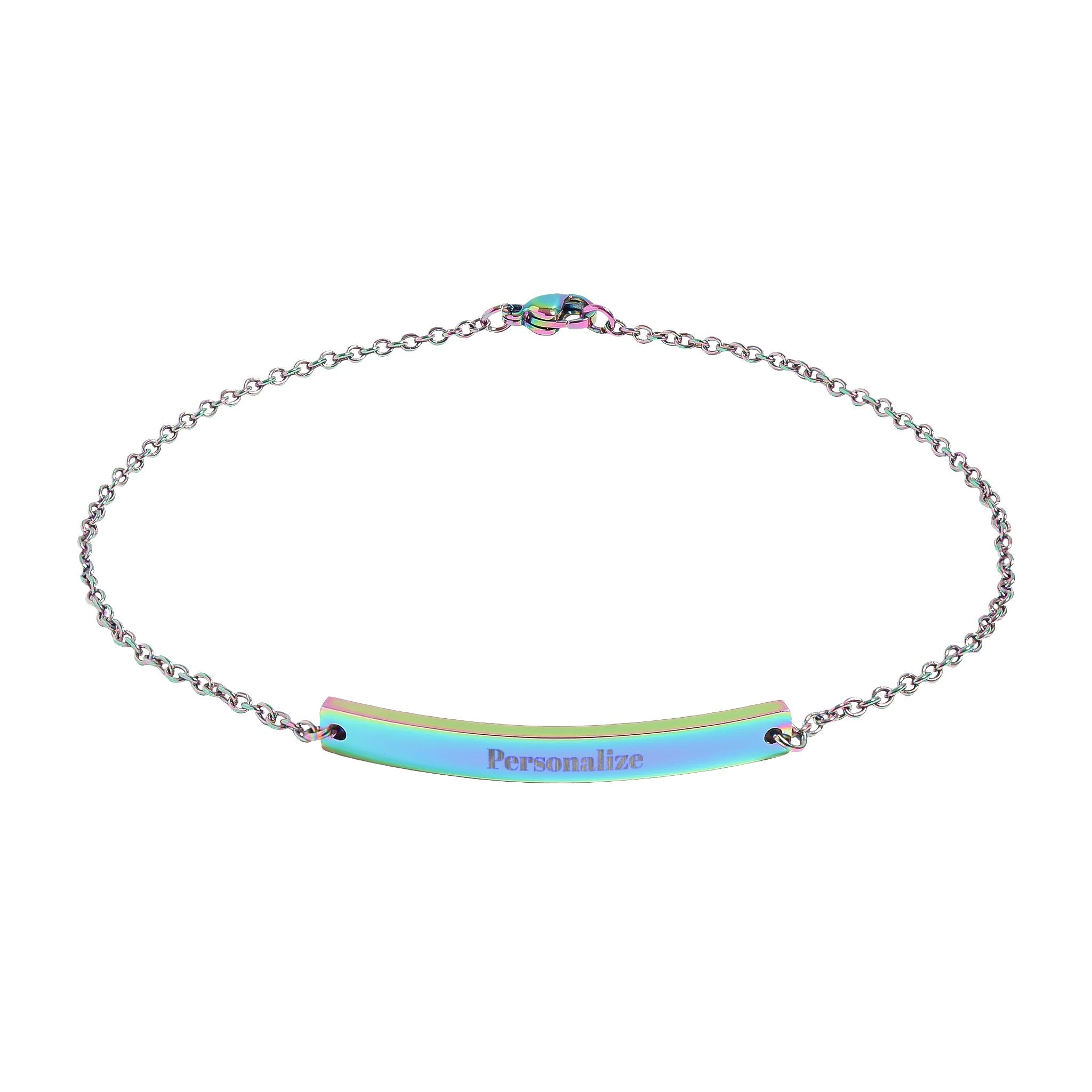 Engravable Curved Bar Anklet — Personalized Minimalist Anklet (Custom Text)