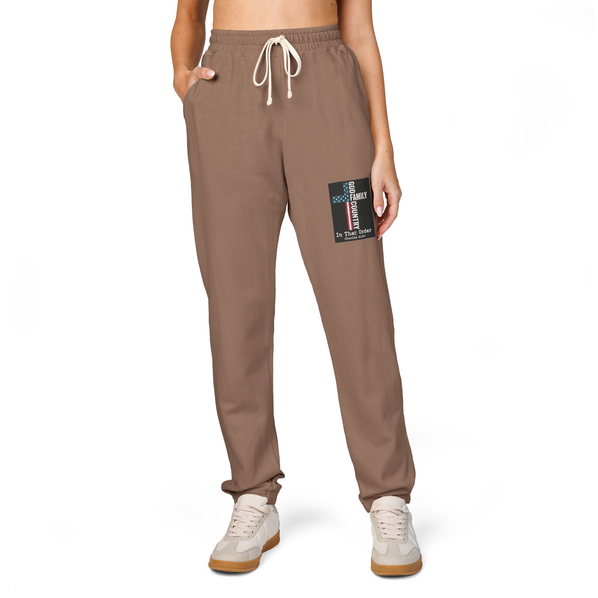 Patch Graphic Sweatpants — Vintage Military Green Fleece Joggers