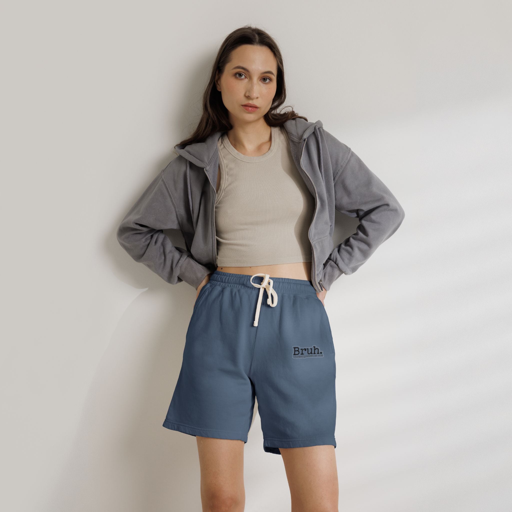 Bruh. Fleece Sweat Shorts — Lightweight Garment-Dyed Lounge Shorts