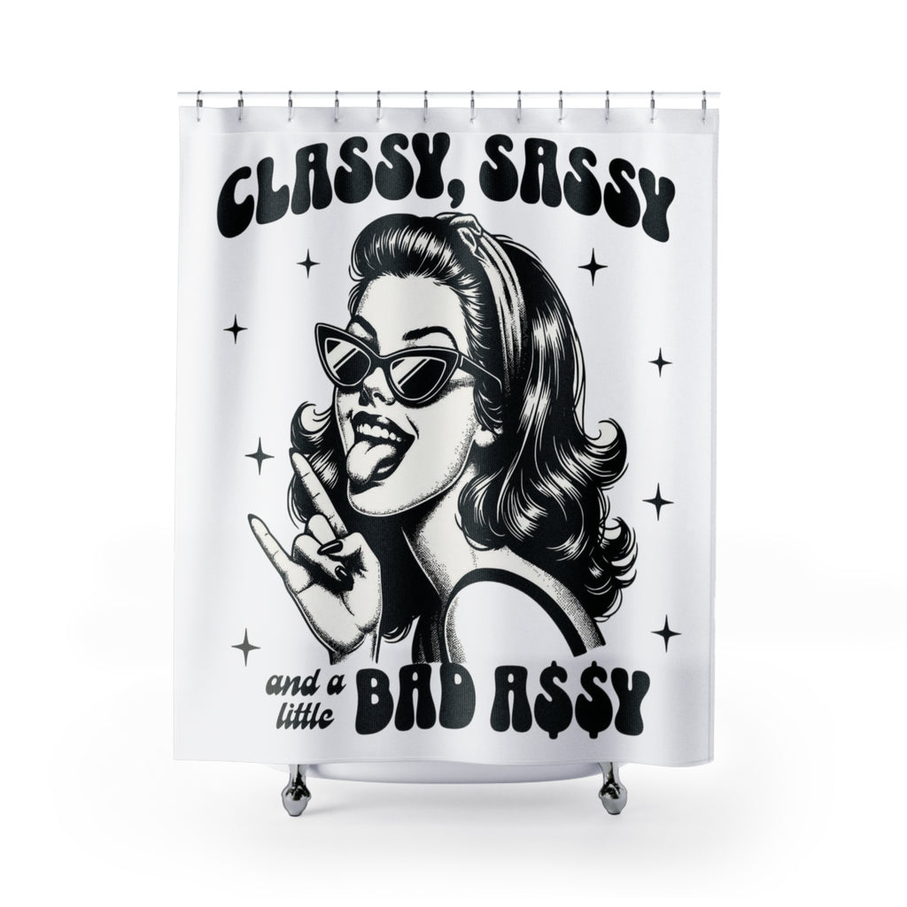 Classy, Sassy & a Little Bad Assy Shower Curtain — Retro Pin-Up Bathroom Decor