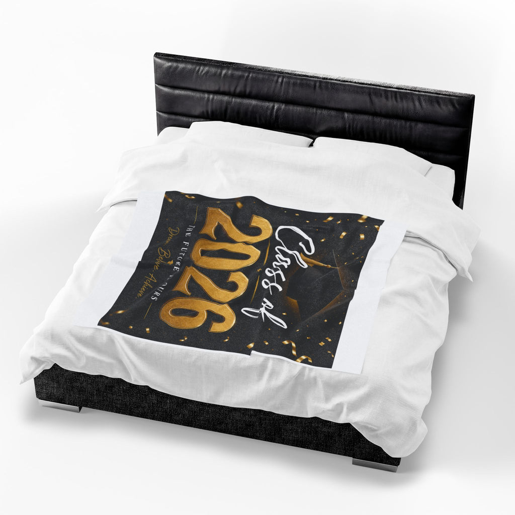 Class of 2026 Velveteen Plush Blanket - Graduation Throw with Gold Cap & 'Dream. Believe. Achieve.'