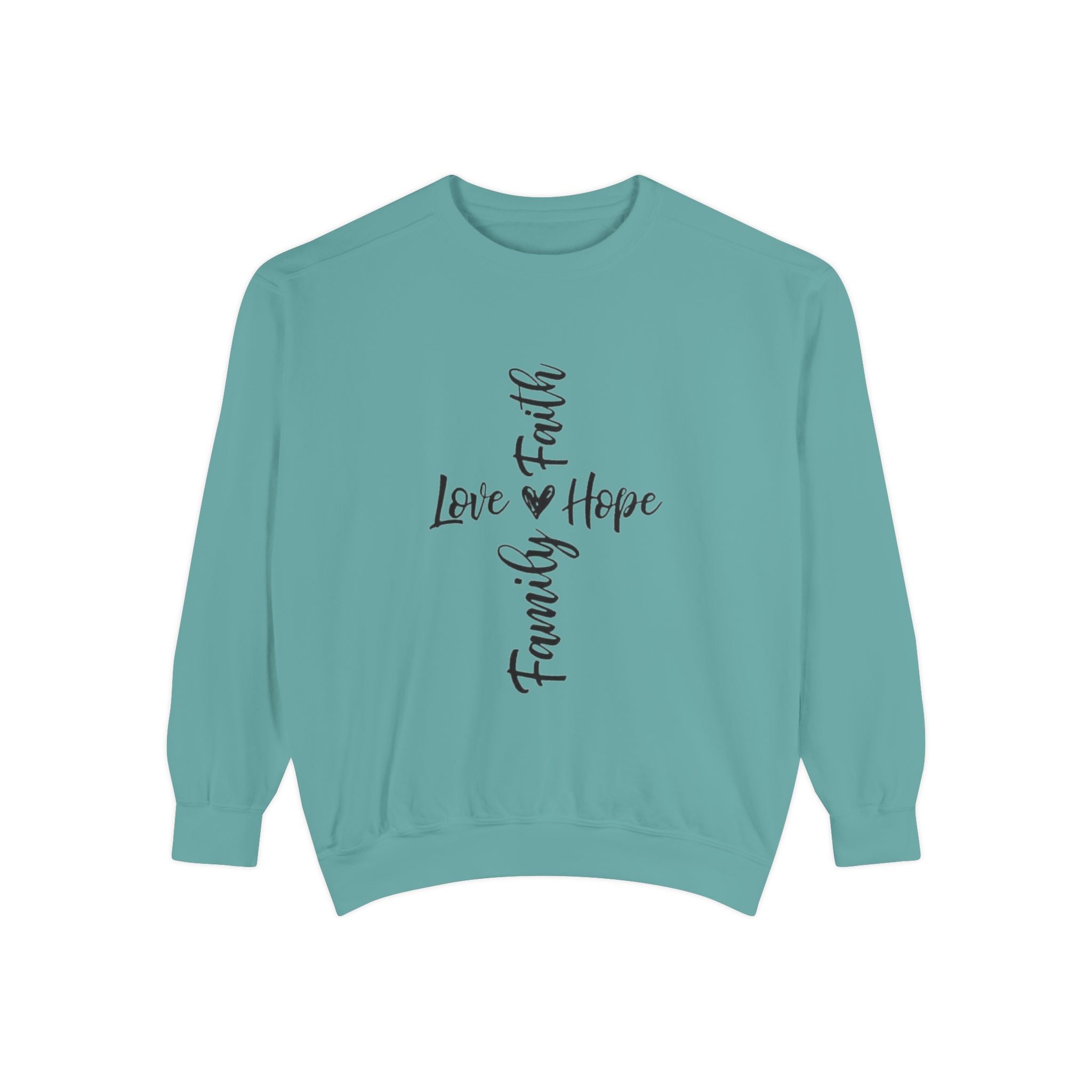 Faith Love Hope Family Sweatshirt – Vertical Script Cross Design
