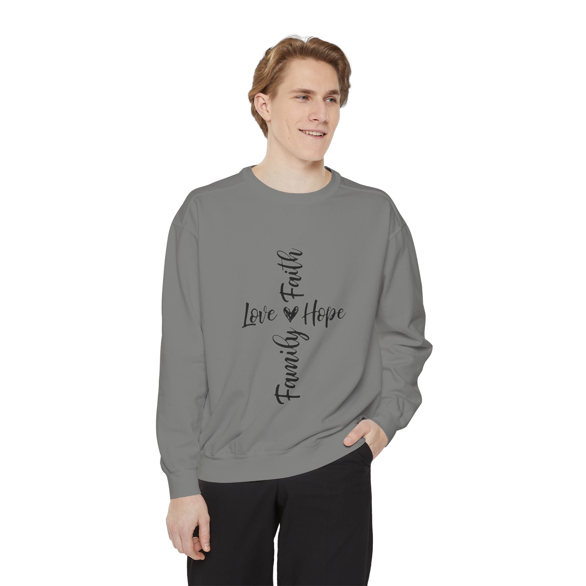 Faith Love Hope Family Sweatshirt – Vertical Script Cross Design