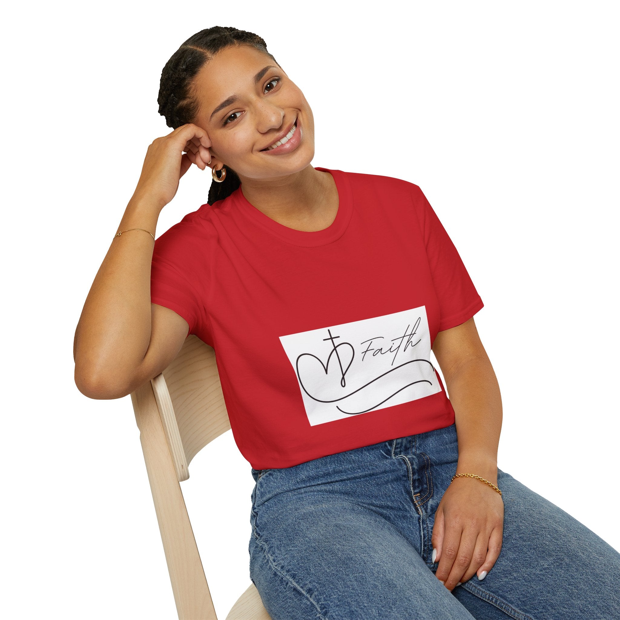 Faith Script T-Shirt — Heart Cross Design