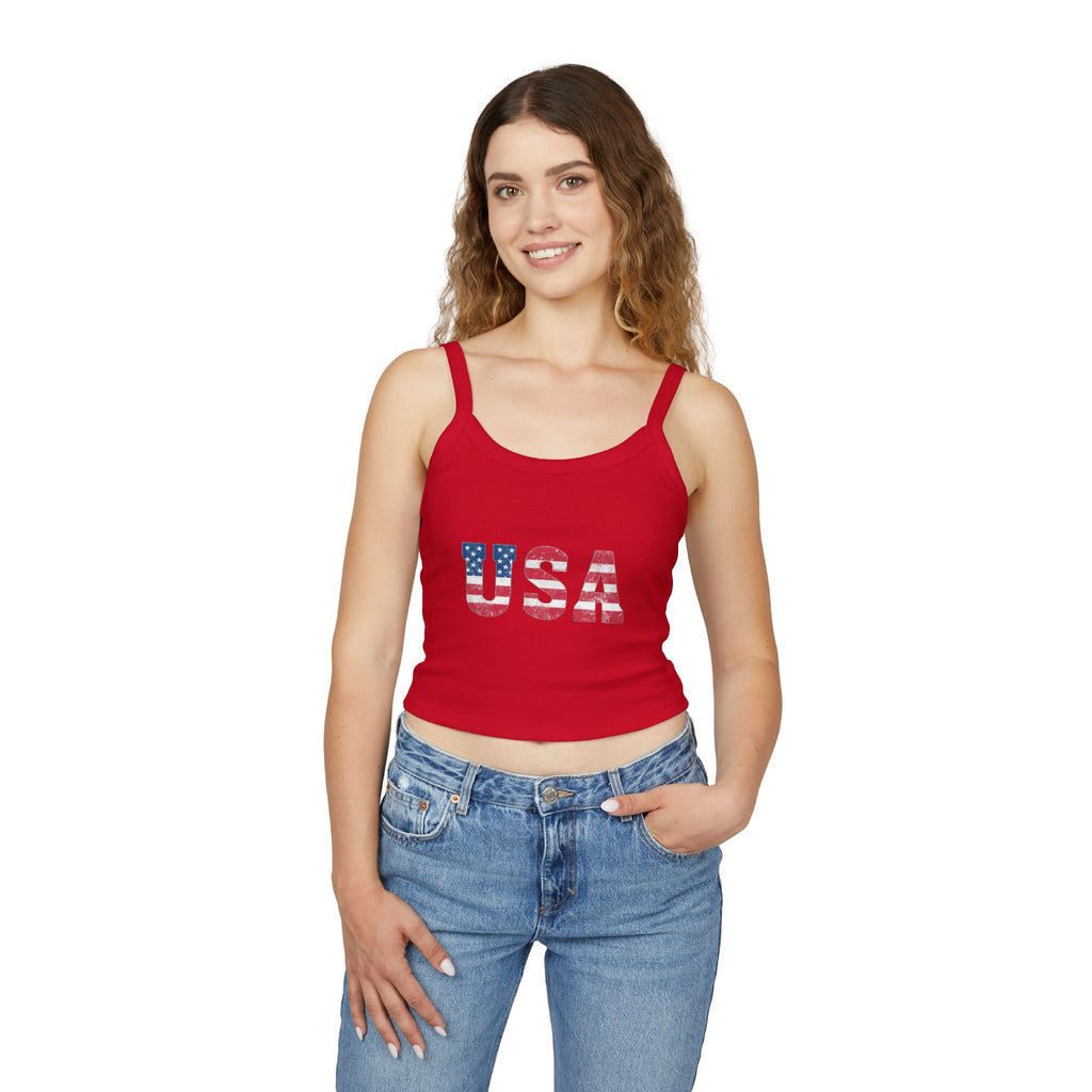 USA Flag Spaghetti Strap Tank Top – Patriotic Women’s Crop