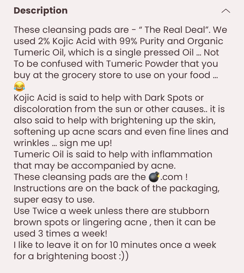 Kojic +Tumeric Facial cleansing Pads