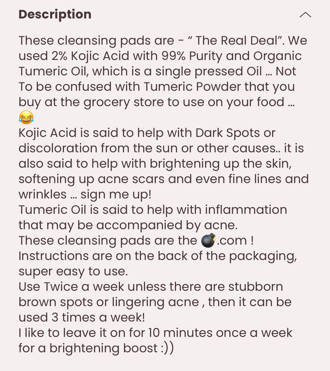 Kojic +Tumeric Facial cleansing Pads